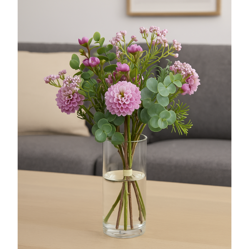 Pompon-Dahlien-Mix, Kunstblume 30 cm. 4er-Bündel